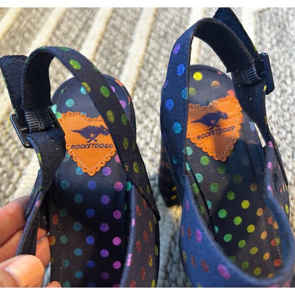Rocket Dog Navy Iridescent Polka Dot Platform Heels Size 8 NWOT or box - Picture 5 of 7